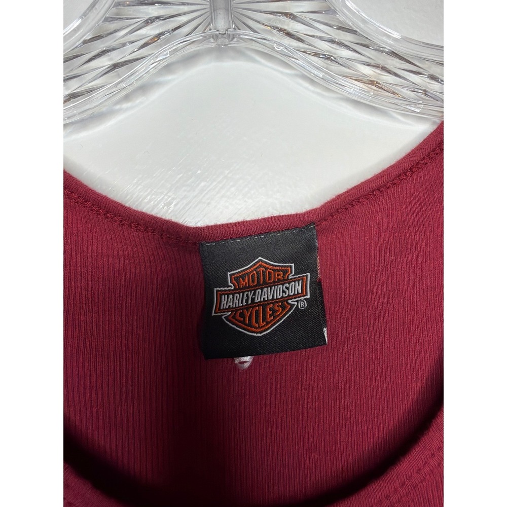 Y2K Harley Davidson Womens Ribbed Tank Top Burgundy Live To Ride Graphic Large - Picture 4 of 7